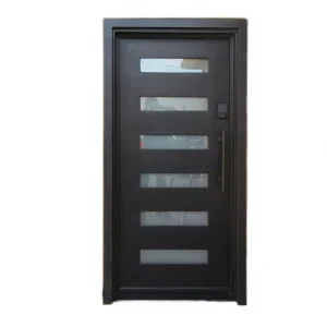 Luxury Modern Wrought Iron Exterior Door Sleek Black Front Door with Minimalist Tempered Glass Panels for Villa