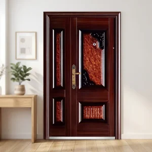 Luxury Personal Customized Wood Grain Mother Son Main Doors High Quality Anti Burglary Security Exterior Entry Doors