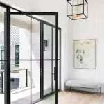 Luxury Soft Closing Steel Door Security Front Entry Black Steel French Steel Pivot Door with Grids for Villa