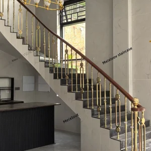 Luxury Villa Metal Copper Aluminum Rust Resistant Staircase Handrail Custom Self Built House Italian French Style Golden Column