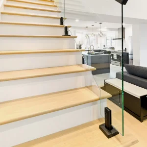 Matte Black Modern Frameless Staircase Railing Duplex 2205 Marine grade Stainless Steel Glass Spigot Square Deck Mount Indoors