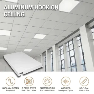 Metal Ceiling Panel Plain Perforated Wood Grain 0.6 1.5mm Acoustic Office Hotel Airport Mall Custom Aluminum Alloy Ceiling