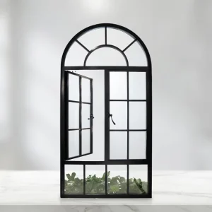Metal Double Arched Swing Window Solid Steel Thin Frame French Glass Window