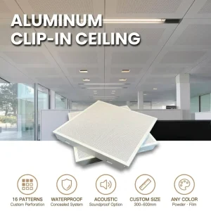 Metal Suspended Aluminum Clip in Ceiling Panel Waterproof 0.4-1.2mm Acoustic Office Hotel Airport Mall Custom Insulation