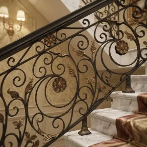 Minimalist Wrought Iron & Brass Stair Railings for Villa Hotel Mall Rust Resistant