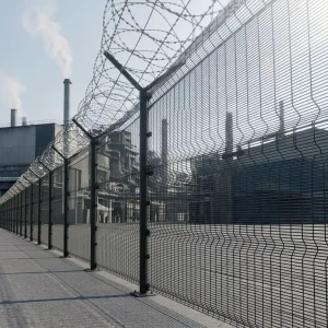 Modern 5mm Metal Frame Security Fence with Razor Wire and Heavy-Duty Powder Coating
