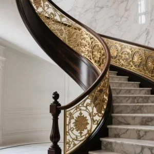 Modern Aluminum Alloy Curved Staircase with Ornate Carvings for Villa Home Restoration Water Resistant