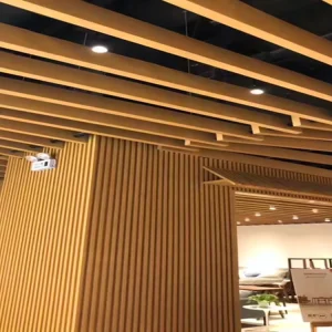 Modern Aluminum Alloy Suspended Linear Wood Grain Baffle Ceiling System with Artistic Design and Fireproof Features