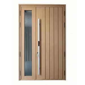 Modern Aluminum Frame Steel Security Entrance Door with PVC Wood Grain Finish Smart Lock Thermal Insulated Exterior Door
