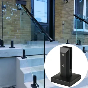 Modern Black Adjustable Heavy Duty Square Base Glass Hardware for Outdoor Staircase Glass Fence System