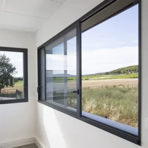 Modern Black Frame Sliding Windows Panoramic View Hurricane Sliding Windows for Luxury Villa Natural Daylight Interior Design