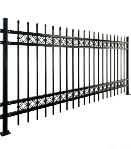 Modern Black Powder-Coated Ornamental Steel Picket Fence Panels for Residential Gardens