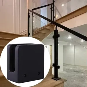 Modern Black Rust Resistant Heavy Duty Stainless Steel Square Front Flat Back Post to Glass Clamp for Staircase Systems