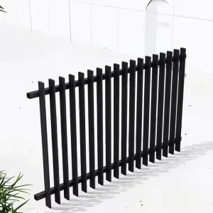 Modern Design Black Steel Blade Fence Aluminium Panel Steel Frame Welded Slat Blade Tubular Garrison Gate Home Gates 3D Modeling