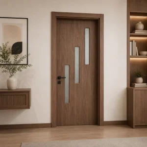 Modern Design Glass Embedded Laminated Door Anti scratch Durable Household Glass Inset WPC Door for Apartment Villa Decoration
