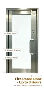 Modern Design Grade One and Two Steel Stainless Steel Large Glass Fire Door for Apartment Interior Stair Access