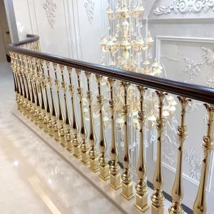 Modern Design Solid Brass Aluminum Railings Round Stair Handrail Balcony Indoor Outdoor Decoration European Light Luxury Carved
