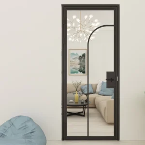 Modern Design Steel Framed Glass Door with Lock Handle for Interior Use
