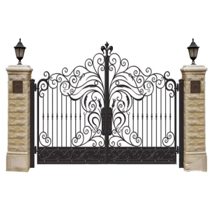 Modern Double Swing Automatic Aluminum Driveway Gate, Powder-Coated, for Villa