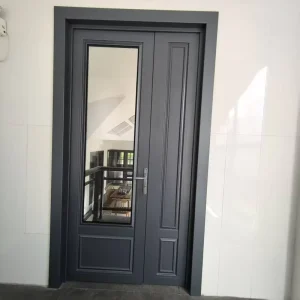 Modern Double Swing Entrance Door in Metallic Style Secure Outdoor Application for Living Room Apartment Bedroom Mall Entrances