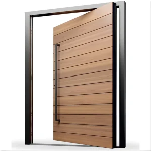 Modern External Flat Section Panels Solid Oak Wood Pivot Entry Door with Aluminum Handle and Hardware for Residential