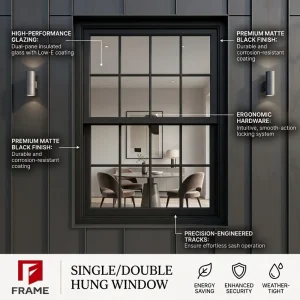Modern Farmhouse Black White Aluminum Vertical Hung Window Custom Divider Grids Double Pane Glass for Villa Procurement