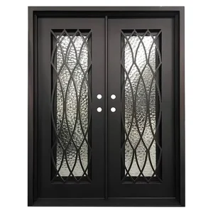 Modern Front Entry Metal Security Door Exterior Main Entrance French Wrought Iron Double Doors for Home Villa House