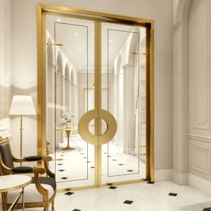 Modern Golden Frame Glass Interior Partition Door Swing Room Divider With Round Handle for Villa Lobby