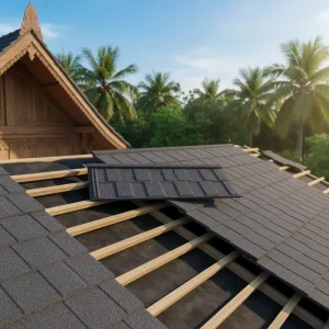 Modern Heat Resistant Waterproof Stone Coated Metal Roof Tile for Hotels & Workshops in Southeast Asia Projects