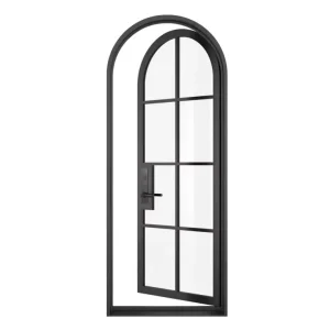 Modern Metal Designer Exterior Large Glass Windows Black Arched Iron Swing Door