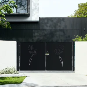 Modern Metal Garden Privacy Screen Fence Panels and Steel Driveway Gates
