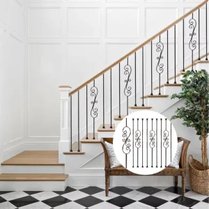 Modern Metal Handrails Balustrade Wrought Iron Stair Railing with Stainless Steel