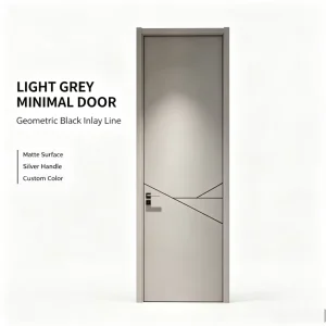 Modern Minimalist Matte Light Grey Interior Doors With Geometric Diagonal Black For Luxury Residential Renovation Projects