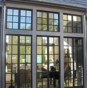 Modern Sliding Metal Casement French Steel Patio Doors Aluminum or Iron Steel Grill Window