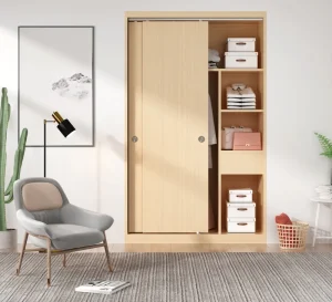 Modern Solid Wood Bedroom Wardrobe Closet Door with Ceiling Mount Bypass Sliding Door Hardware Sliding Wardrobe Door System