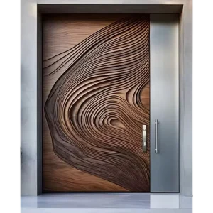 Modern Solid Wood Steel Security Door for Villa Luxury Resorts High End Exterior Front Entry