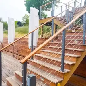 Modern Stainless Steel Balcony Deck Posts Handrail Balustrade Wire Rope Cable Railing with DIY Installation