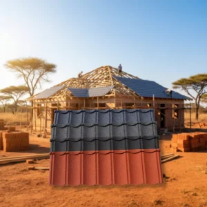Modern Stone Coated Metal Roof Tiles Lightweight Heat Resistant Roofing for Africa Villas Hotels Warehouses Workshops