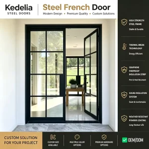Modern Style Indoor French Door Hinged Swing Glass Sliding Door with Steel Frame Tempered Glass Door Suitable for Homestays