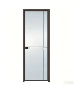 Modern Swing Hinge Bathroom Doors Aluminum Frame Tempered Glass Eco Friendly for Easy Clean Hotel Apartment Use