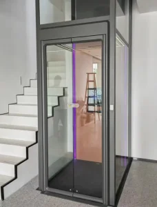 Modern Villa Elevator Parts Electric Double Door Brushed Frosted Glass Panels Noise Reduction Impact Proof