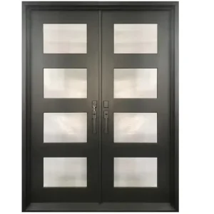 Modern Wrought Iron Double Door Steel Entrance Finished Surface Manual Opening Hotel Decoration Brand 3D Model SDR