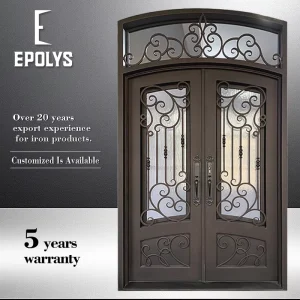 Modern Wrought Iron Steel Front Entry Doors Casement Transom Windows Featuring Tempered Glass Galvanized Powder Coated Finish