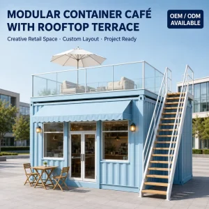 Modular Container Cafe with Rooftop Terrace Prefabricated Portable Coffee Shop for Outdoor Commercial Projects