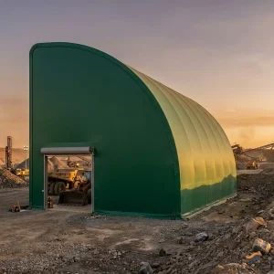 Modular Relocatable Anti Dust Portable Workshop Mining Monopitch Half Arch 80x120m Green PVC for Remote Oilfield Equipment