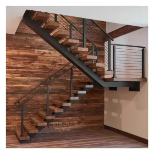 Mono Straight Stairs Central Spine Stair Mono Metal Stringer Staircase Floating Stairs With Wire Cable Railing