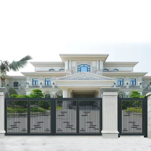 Motorized Bi-Folding Aluminum Driveway Gate, Dark Grey