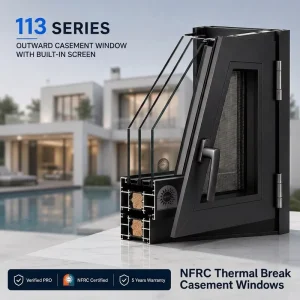 NFRC 2mm Thermal Break Double Glazed Stainless Steel Screen Commercial Aluminum Casement Windows Soundproof Aluminium Window