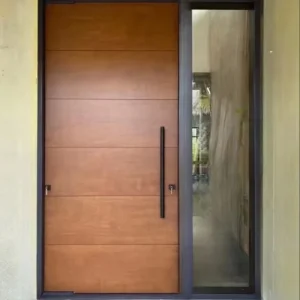 New Exterior Luxury Steel Metal Wooden Pivot Glass Door