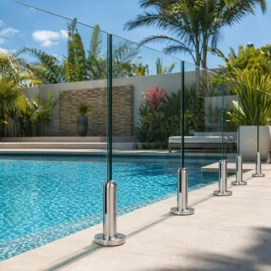 No Holes Required Brushed Stainless Steel Round Deck Mount Glass Spigot 48x158mm Indoor Outdoor Stair Railings Rust Resistant